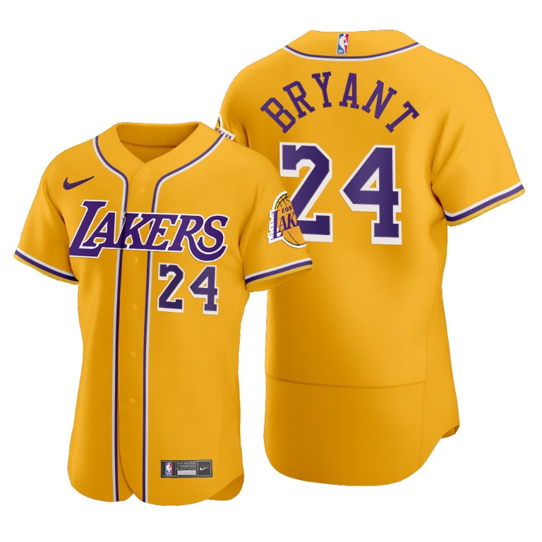 Men's Los Angeles Lakers #24 Kobe Bryant 2020 Gold NBA X MLB Crossover Edition Stitched Jersey